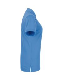 Hellblaues Funktions Poloshirt Damen mit weißer Knopfleiste für Pflege und Empfang