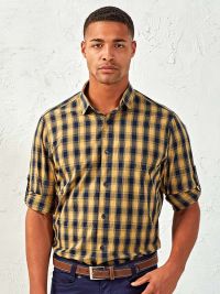 Herren Karo Hemd gelb-dunkelblau kariert