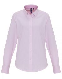 Bluse Pink Weiß gestreift für Damen mit Hemdkragen und Manschetten, ideal für Gastronomie, Hotel & Business