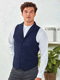 Herren Weste Blau – Elegante Serviceweste mit Reverskragen, 5-Knöpfen und Satin-Stoffrücken für Berufsbekleidung in Gastronomie, Hotellerie und Business