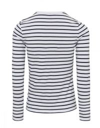Langarmshirt Blau Weiß gestreift Damen – Henley-Shirt mit Knopfleiste, krempelbaren Ärmeln und Rundhalsausschnitt aus weichem Stretch-Gewebe.