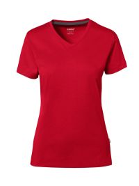 Damen T-Shirt in kräftigem Rot mit V-Ausschnitt – sportlich und tailliert geschnitten