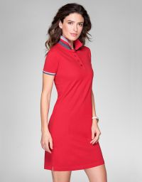 Polokleid Damen in Rot – tailliert, mit Kontrastdetails und Kragen im Polo-Stil aus 100 % Baumwolle