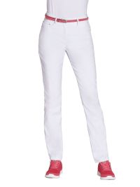 Weiße Stretch Hose für Damen mit Five-Pocket-Design, elastischem Gewebe und Gürtelschlaufen