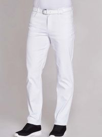 Weiße Stretch Hose für Herren mit schmalem Bein, Five-Pocket-Design und Gürtelschlaufen