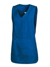 Damen Kittelschürze im Kasack-Stil in Blau mit femininer Passform und seitlichen Druckknöpfen