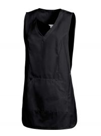 Damen Kasack Schürze in Schwarz mit Druckknopfverschluss – Überwurfschürze ideal für Friseur, Kosmetik und Spa