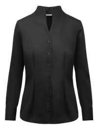 Schwarze Seidensticker Damenbluse mit Kelchkragen, elegante Slim-Fit Business-Bluse aus Baumwolle