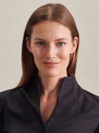 Schwarze Seidensticker Damenbluse mit Kelchkragen, elegante Slim-Fit Business-Bluse aus Baumwolle