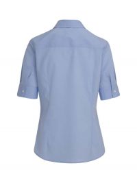 Hellblaue Bluse Kurzarm für Damen von Seidensticker aus Baumwolle mit Kent-Kragen und Perlmuttknöpfen