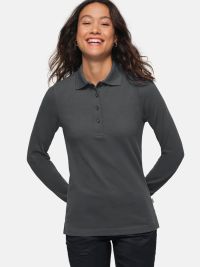 Langärmliges Damen Poloshirt in Dunkelgrau mit Knopfleiste und Bündchen, XS bis 6XL, vielseitig tragbar