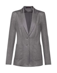 Damen Langblazer Glencheck Grau mit Spitzfacon-Revers und aufgesetzten Taschen
