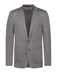 Herren Jersey Sakko Glencheck Grau – Regular Fit, stilvolles Sakko mit dezentem Glencheck-Muster, Zwei-Knopf-Verschluss, aufgesetzten Taschen und Seitenschlitzen, ideal für Business, Büro, Verkauf und Gastronomie.