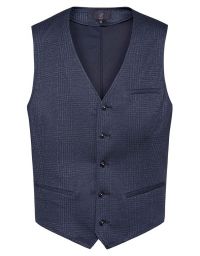 Herren Jersey Weste Glencheck Dunkelblau – Regular Fit, 5-Knopf-Leiste, Leistentaschen, weicher Jersey-Stoff mit Stretch, Business- und Freizeitweste für Büro, Verkauf, Gastronomie