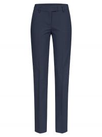 Dunkelblaue Anzughose für Damen mit geradem Schnitt, mittlerer Leibhöhe und Hakenverschluss – elegante Business-Hose für Büro und Meetings