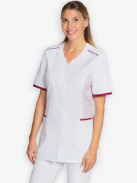 Arbeitskittel Damen Weiß-Bordeaux