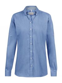 Jeansbluse Damen in Denimoptik mit Krempelarm und Kontrasteinsatz – ideal für Beruf und Freizeit
