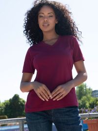 Damen T-Shirt V-ausschnitt bordeaux