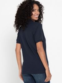 Günstiges Damen Poloshirt in Marineblau mit taillierter Passform, Polokragen und Knopfleiste, ideal für Beruf und Freizeit