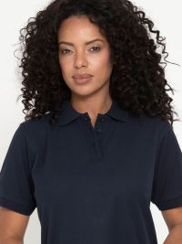 Günstiges Damen Poloshirt in Marineblau mit taillierter Passform, Polokragen und Knopfleiste, ideal für Beruf und Freizeit