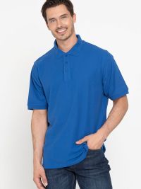Günstiges Herren Poloshirt in Blau mit klassischem Polokragen, Knopfleiste und Rippstrickbündchen, ideal für Beruf und Freizeit