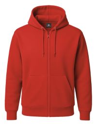 Rote Unisex Kapuzen-Sweatjacke, gerade geschnitten, mit Kängurutaschen und Kapuze
