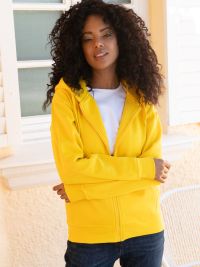 Gelbe Unisex Kapuzen-Sweatjacke, gerade geschnitten, mit Kängurutaschen und Kapuze