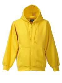 Gelbe Unisex Kapuzen-Sweatjacke, gerade geschnitten, mit Kängurutaschen und Kapuze