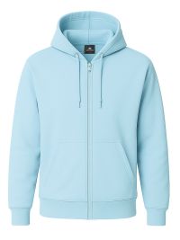 Himmelblaue Unisex Kapuzen-Sweatjacke, gerade geschnitten, mit Kängurutaschen und Kapuze