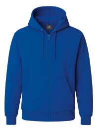 Blaue Unisex Kapuzen-Sweatjacke, gerade geschnitten, mit Kängurutaschen und Kapuze