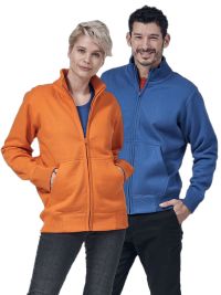Schwarze Unisex Stehkragen-Sweatjacke, gerade geschnitten, mit Stehkragen und Seitentaschen