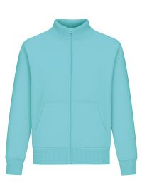 Türkise Unisex Stehkragen-Sweatjacke, gerade geschnitten, mit Stehkragen und Seitentaschen