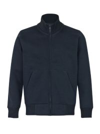 Marineblaue Unisex Stehkragen-Sweatjacke, gerade geschnitten, mit Stehkragen und Seitentaschen