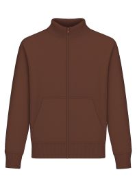 Braune Unisex Stehkragen-Sweatjacke, gerade geschnitten, mit Stehkragen und Seitentaschen