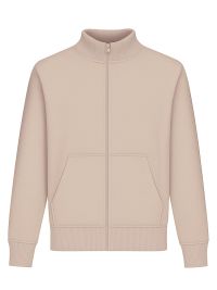 Beigefarbene Unisex Stehkragen-Sweatjacke, gerade geschnitten, mit Stehkragen und Seitentaschen