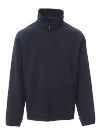 Taillierte Herren Softshelljacke in Marine mit wasserabweisender Beschichtung, 2-Wege-Reißverschluss und elastischen Ärmelbündchen – ideal für Gastronomie, Hotel und Verkauf.