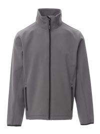 Taillierte Herren Softshelljacke in Grau mit wasserabweisender Beschichtung, 2-Wege-Reißverschluss und elastischen Ärmelbündchen – ideal für Gastronomie, Hotel und Verkauf.