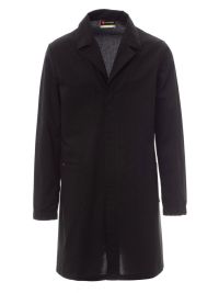 schwarzer Herren Laborkittel mit Reverskragen, Taschen und verdeckter Knopfleiste