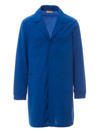 blauer Herren Laborkittel mit Reverskragen, Taschen und verdeckter Knopfleiste