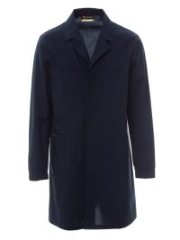 dunkelblauer Herren Laborkittel mit Reverskragen, Taschen und verdeckter Knopfleiste