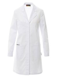 Taillierter Laborkittel für Damen in Weiß mit Taschen und Reverskragen