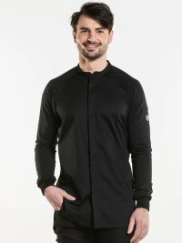 Moderne Kochjacke Herren in Schwarz mit Slim Fit und elastischen Einsätzen – ideal für professionelle Küchen und Gastronomie