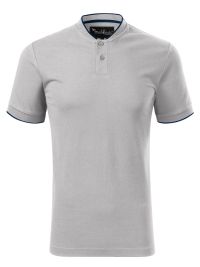 Hellgraues Poloshirt mit Stehkragen für Herren – mit Kontraststreifen und moderner Passform