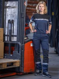Marineblaues Damen-T-Shirt mit Reflektoren und sportlichem Schnitt
