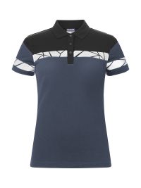 Marineblaues Warnschutz Poloshirt für Damen mit reflektierenden Details und klassischem Kragen