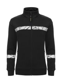 Schwarze Damen-Sweatjacke mit Reflektoren, Stehkragen und figurbetontem Schnitt