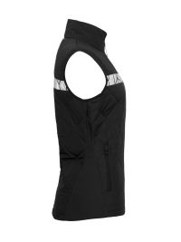 Schwarze Damen-Steppweste mit reflektierenden Einsätzen und Reißverschlusstaschen