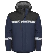 Marineblaue Herren-Softshelljacke mit reflektierenden Einsätzen und Reißverschlusstaschen