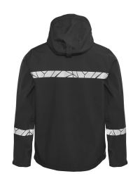 Schwarze Herren-Softshelljacke mit reflektierenden Details, Kapuze und Reißverschlusstaschen