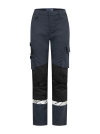 Marineblaue Damen-Arbeitshose mit Reflektoren, funktionalem Schnitt und Cargotasche